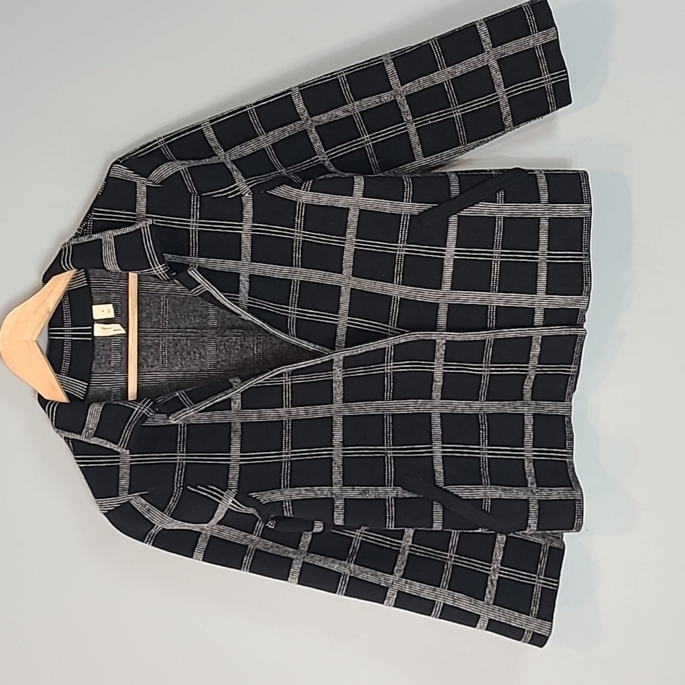 Anthropologie Black and Gray Windowpane Cardigan Jacket